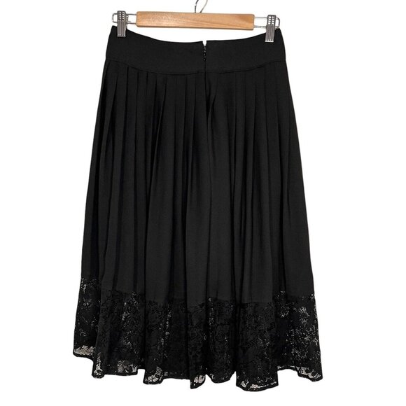 Express Pleated Skirt 4 Black Lined Lace Detail Bottom Midi Side Zip Closure - Picture 2 of 10